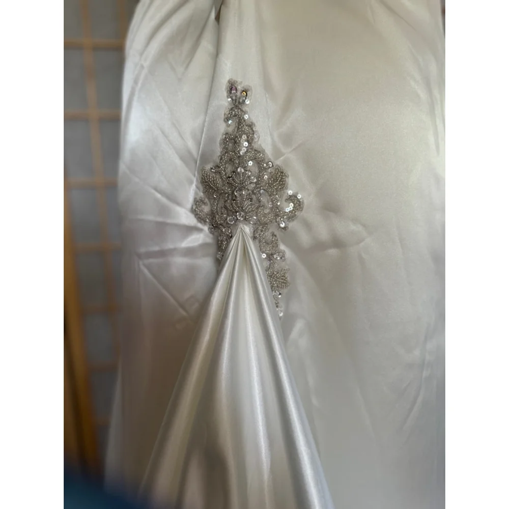 GALINA SIGNATURE NWT womens ivory ruched bodice charmeuse halter bridal gown